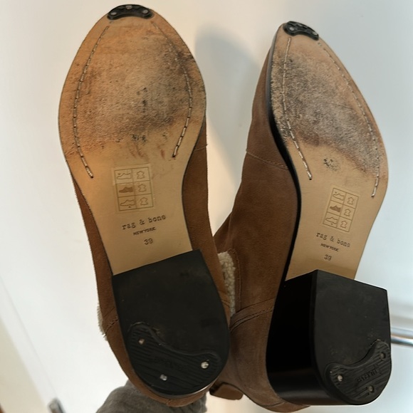 Rag & Bone Walker Shearling Trimmed Suede Ankle Boots - Picture 7 of 8